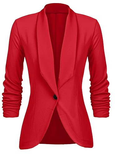 UNibelle Blazer für Damen Elegant Einfarbige Blazerjacke Freizeit Coat 3/4 Arm Geschäft Büro Blazer Anzug Sportlich Rot XXL