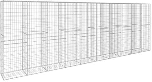 Festnight Gabionenwand mit Abdeckung Verzinkter Stahl 600 x 50 x 200 cm Steinkorb Steingabionen Drahtkorb Mauer Wand Gabionen