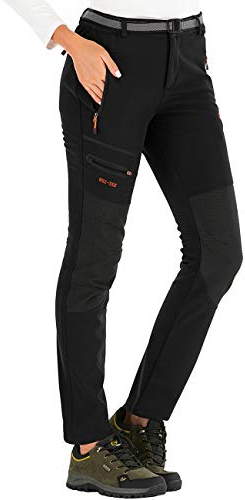 DAFENP Damen Wanderhose Skihose Wasserdicht Softshellhose Winddicht Winter Warm Gefüttert Outdoorhose Snowboardhose Trekkinghose KZ1635W-Black-L