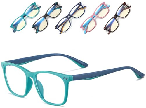Musivon lunette anti lumiere bleue enfant Ordinateur lunettes anti écran de protection reflet bleu enfant fille 4-14ans (Light blue)