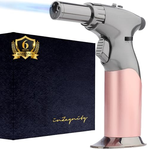 Powerful Dual Flame Style+Triple Adjustable Flame Size in One Hand Butane Torch-by inZaynity-Refillable Blow Torch Continuous Flame Lock,Soldering,Cooking,BBQ,Crème Brulee,Welding,Resin (Gun Metal)