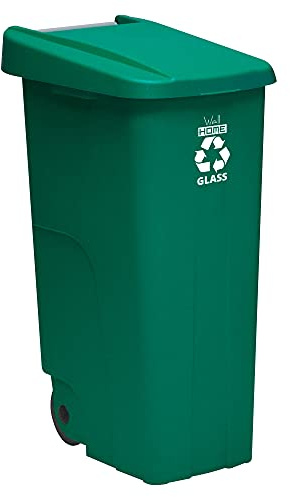 WELL HOME MOBILIARIO & DECORACIÓN Contenedor Reciclo 110 litros, Cerrado con Tapa, Ideal para Reciclaje de Vidrio, con Ruedas, Verde, 110 L