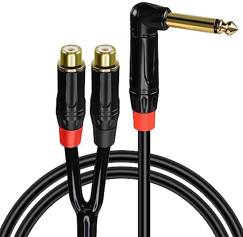 GELRHONR 90 Gradi 1/4 Pollici 6,35mm Mono a RCA Cavo Splitter, Angolo Retto Pesante Lega Shell Joint 6,35mm Maschio a doppio RCA Femmina Audio Y Splitter Adattatore (90°-1M)