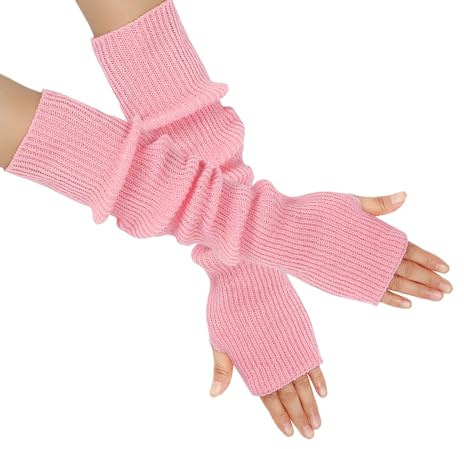 OTKARXUS 1 paire de manchons pour femme, 1 paire de mitaines longues/courtes en tricot avec trou pour les pouces, chaudes pour l'hiver pour femmes et filles