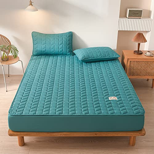 FCLDESHOP Boxspringbetten Spannbetttuch,Steppbettlaken aus Reiner Baumwolle, Dicker, Rutschfester Matratzenschoner für Einzel,Doppel und Kingsize-Betten, blau, 180 x 200 cm + 20 cm