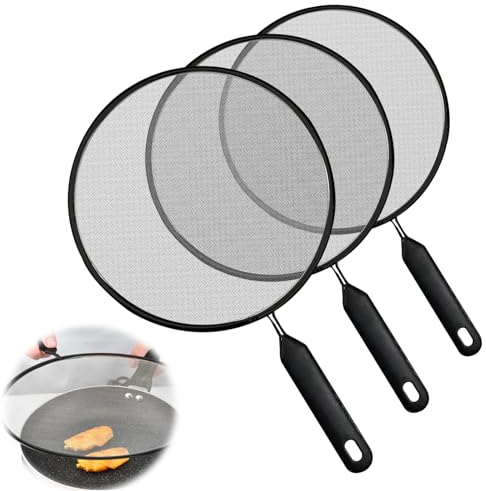 TOATELU 3 paraschizzi in acciaio inox: filtro paraspruzzi con maniglia, coperchio di prova per padelle, diametro 21 cm, 25 cm, 29 cm, coperchio per padelle, pentole Skillets