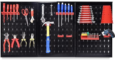 SOARS Pegboard Metal 120 x 60cm, Organizador de Herramienta de Pared, con 20 Accesorios para Taller y Garaje