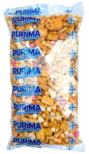 Japanese Rice Crackers 1kg - No Nuts or Coated Peanuts – Mixture of Plain Soy Sauce Seaweed Sesame Flavoured Rice Cracker Senbei Snack Mix – Large Bulk Snacks (Packaging May Vary) Nori PURIMA
