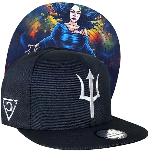 Capiche [99+ Varianti] Cappellino Snapback Achlys - Cappello Nero con Logo del tridente Ricamato in Argento, Arte sottovisiera della dea Greca Nebbia, Regolabile per Gli Appassionati