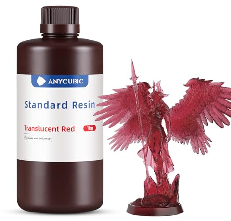 ANYCUBIC 3D Drucker Resin, UV 405nm Standard Rapid Photopolymer Resin, mit Hoher Genauigkeit, Schneller Aushärtung und Hervorragender Fließfähigkeit für den LCD 3D Printer (Transluzent Rot,1000g)