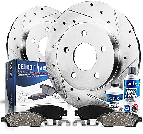 Detroit Axle - Rear Brake Kit for 2017 2018 2019 2020 Kia Cadenza [Electric Parking Brake], 11.81 inch Drilled and Slotted Disc Brakes Rotors Ceramic Brake Pads Replacement