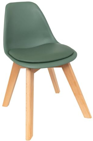 Atmosphera Interior Designer – Baya Green Kinderstuhl – Kunststoff und Buche – Esszimmer, Schlafzimmer, Büro, Wohnzimmer – Komfortables integriertes Kissen