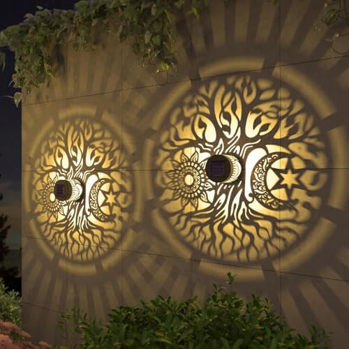 Lifeel solarlaterne für außen 2 Stück Solare Wegebeleuchtung Solarlampen für Außen Solarleuchten Garten Dekorative Solarlampe LED Gartenleuchte wasserdichte für Außen Terrasse (tree)