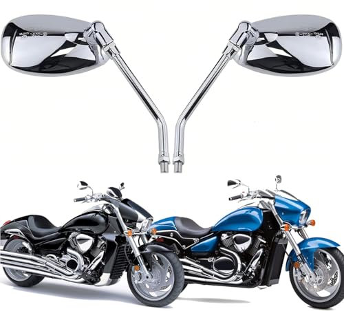 YUJYGAO Motorradspiegel 10MM Motorrad Rückansicht Seitenspiegel Lenker Bar End Motorradspiegel Kompatibel mit Sportbikes, Straßenbikes, Honda, Suzuki, Cruisern und Rollern (Chrom-(10mm Spiegel))