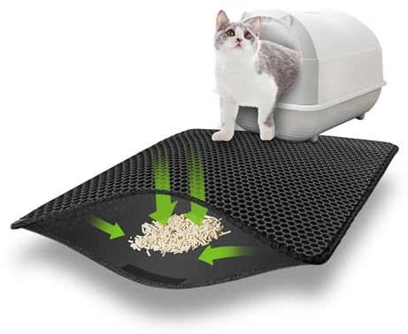 Tappeto da lettiera per gatti, 75 x 55 cm, a doppio strato, non antiscivolo, tappetino per lettiera per gatti, design a grandi fori, urino- e impermeabile, facile da pulire