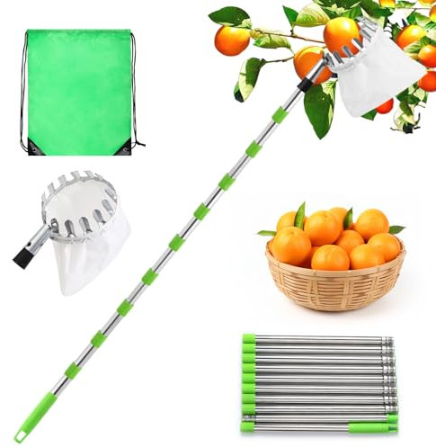 Recoge Frutas Telescopico, 2,6m Palo Extensible Recogedor De Frutas con Bolsa - Acero Inoxidable Mango Telescópico Frutas Herramientas Recolectoras (2,6m)