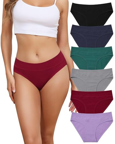 Levao 6 Packs Womens Underwear Cotton Knickers Ladies Pants Mid Rise Full Briefs Bikini Soft Stretchy Hipster Multipack S-XXL