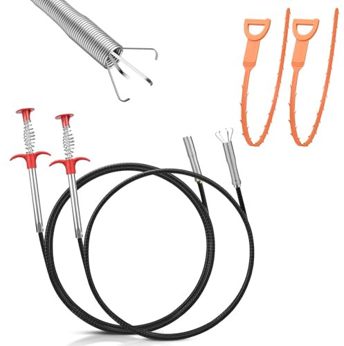 Bmliingchau Lot de 2 pinces à griffes – 90 cm et 200 cm flexibles pour cuisine, salle de bain, nettoyage des tuyaux et des canaux | 2 pinces à griffes avec crochet à cheveux | Pince de préhension |