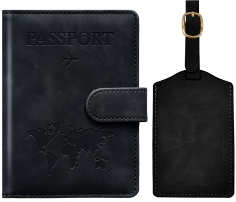 Toctax Protege Passeport Francais et Etiquette Valise, Protège Passeport avec Bloqueur RFID, Protège-passeports pour Hommes et Femmes, Passport Cover pour Travel Essentials, Passport Holder (Noir)