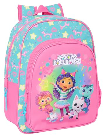 safta GABBY'S DOLLHOUSE Dragetti Sac à dos d'école pour enfant, adaptable en landau, idéal pour les enfants d'âge scolaire, confortable, polyvalent, qualité, résistance, 26 x 11 x 34 cm, rose, Rose