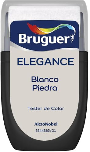 Bruguer ELEGANCE Pintura Monocapa ExtraMate, Paredes y Techos, Interior, Exterior protegido, Alta Durabilidad, UltraLavable, Resistente al Desgaste y Manchas Blanco Piedra 30 ml