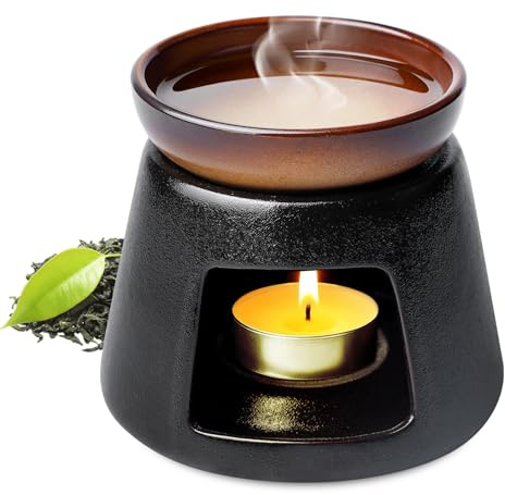 Lampada profumata da 100 ml, per oli essenziali, in ceramica, per soggiorno, cerimonia del tè (nero)