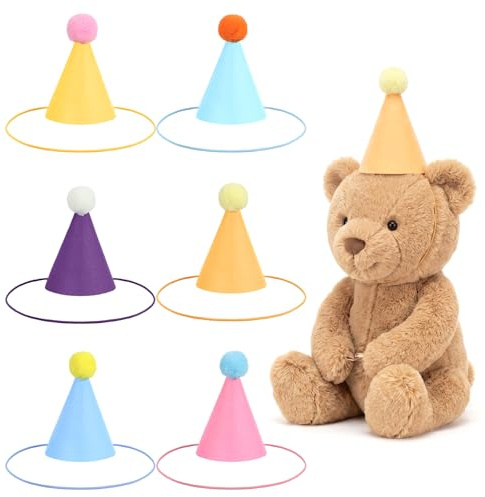 Tyqour 6PCS Party Hats for Kids Dog Birthday Hat Mini Party Hats for Toy Animals Felt Cone with Pom Poms for Baby Small Cats Dogs Toy Figures Holiday