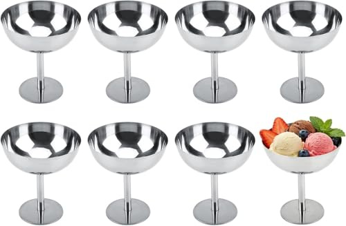 Glassbägare, Dia 10 cm Rostfritt Stål Isbägare Ispokal Glass Mugg Dessertskålar Med Fot, Dessertglas för Glass Frukt Cocktails Sallad Yoghurt Och Fruktpudding (Tall*8)