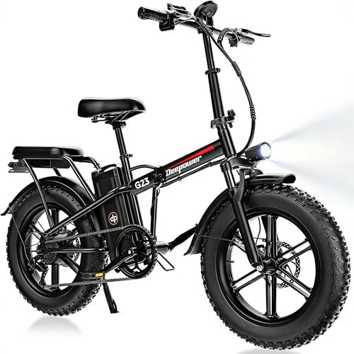 DEEPOWER G23 Bicicletta Elettrica Pieghevole da Montagna, Pneumatici Larghi 20 x 4, Batteria Rimovibile 17Ah/25Ah/35Ah, Autonomia 50–150 KM, 7 Velocità, Display LCD, Sospensione Completa (Nerastro)