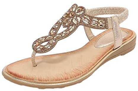Générique Sandales Femme Chic Et Élégant Soirée - Sandales Femme Été Confortable Avec Strass Claquettes De Plage Chaussures Boheme Tongs Ouverte Nu Pieds Respirant Chaussure Grande Taille Claquette