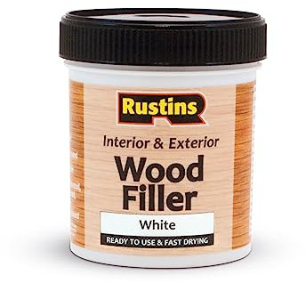 RUSTINS Acrylic Wood Filler, White, 400g - Multi-Purpose Wood Repair Compound for Cracks, Gaps, & Surface Imperfections – Quick-Drying, Sandable, & Paintable for Interior & Exterior Use