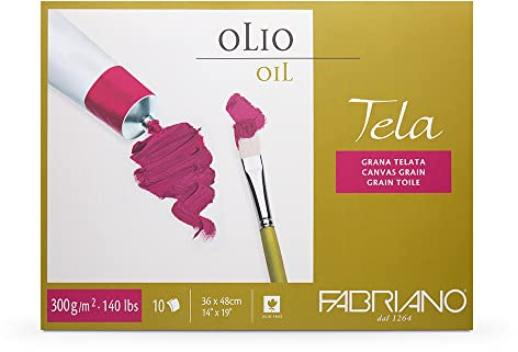 Unbekannt Fabriano Tela Card, Oil Painting Paper with Linen Texture, 300 g/m2, 36 x 48 cm, 10 Sheets, Block Glued on 4 Sides, Acid and Ageing Resistant, White