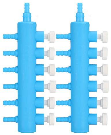 Akvarieluftflöde Kontrollventil, 2-pack, 6-vägs Distributör Splitter Slangkoppling, Luftpump Tillbehör för Fisktank