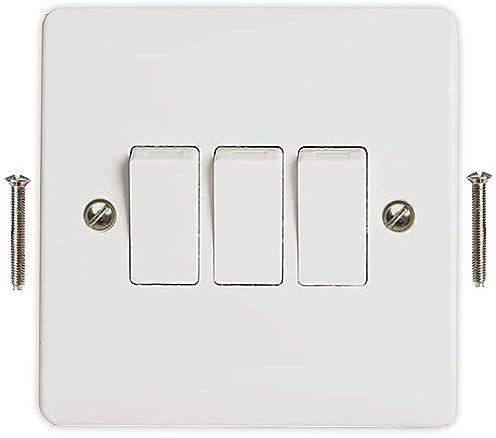 Body-Plus 3 Gang 2 Way Light Switch - White Electric Curved Edge Light Switches with Screws - 250 V A.C, 10AX Electrical Wall Light Switch for Home, Office, Industries, etc (1)