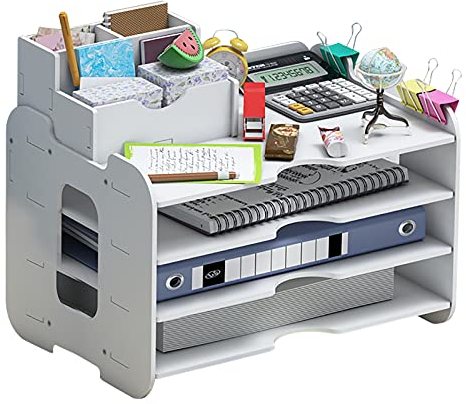 Hggzeg Briefablage-Organizer, Büro-Schreibtisch, ordentliches Aufbewahrungsregal, Dokumentenhalter, A4-Papier-Ablagefächer für Zuhause, Büro, Schule, 4 Etagen