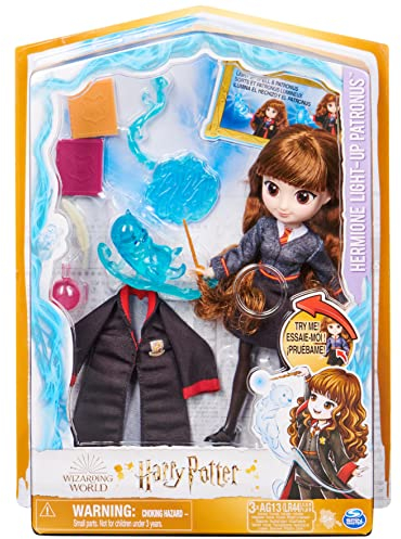 Wizarding World Harry Potter, 20.3-cm Hermione Granger Light-up Patronus Doll with 7 Doll Accessories and Hogwarts Robe, Kids’ Toys for Ages 5 and up