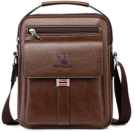 Hjkiopc Umhängetasche Herren Schultertasch Crossbody Handytasche Messenger Bag Herrentasche Shulder Bag Leder Brusttasche (B-Braun2)