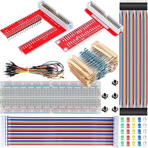 DAOKAI GPIO Expansion Board Breakout Board Kit for Raspberry Pi 3 4 3B+ 3B 2B B+ A+ Zero w, GPIO T/U-Type Adapter Board + Breadboard + Rainbow Ribbon Cable + Resistors