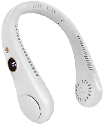 Jsdoin Ventilatore da Collo, Portatile a 5 Velocità Mini USB Ventilatore da Collo Con Luci a LED Display Della Batteria, Piccolo Hanging Neck Fan per Ufficio Cucina Viaggi Sport (Bianco)