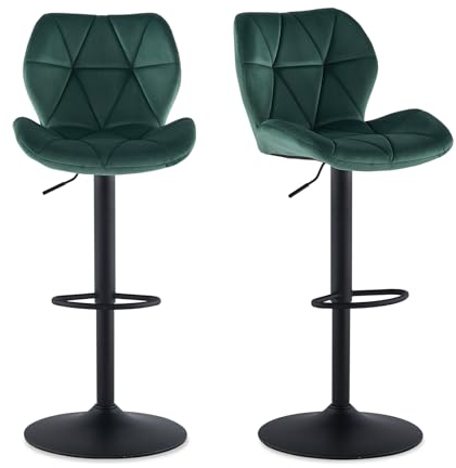 CLIPOP Barhocker Höhenverstellbar 360°Drehbar Barstühle Küchenstühle Tresenhocker Bar Hocker mit Rückenlehne und Fußstütze, (Samt Grün, 2er Set)