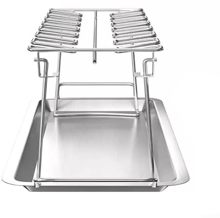 Vilgftyiet Edelstahl-Grillschale, Hühnerbein-Halter, Ständer, Hühnerflügel-Halter, Grill-Grill- und Drumstick-Rack, Grillständer, Platz für 14 Beine (2)