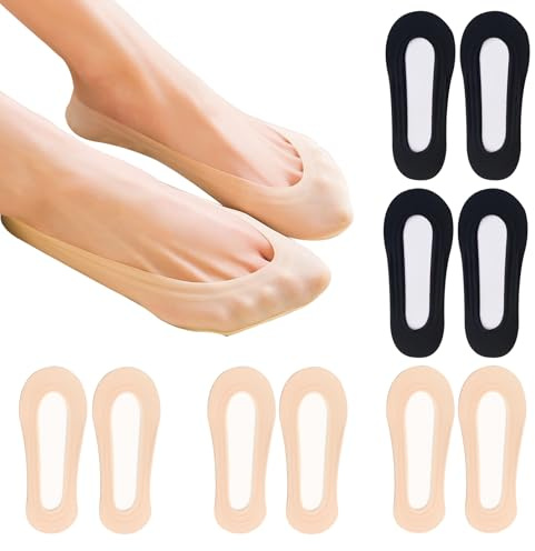 5 Paia Calzini Fantasmini Donna, Calzini a Taglio Basso Antiscivolo da Barca Ultra Invisibili per Tacchi Alti, Scarpe da Barca (IT, Numero, 35, 39, Regular, Regular, 5, colore della pelle e nero)