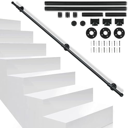Vigevee Main Courante en Fer Noir - Rampe d'Escalier Intérieure et Extérieure avec Matériel de Montage - Support Mural