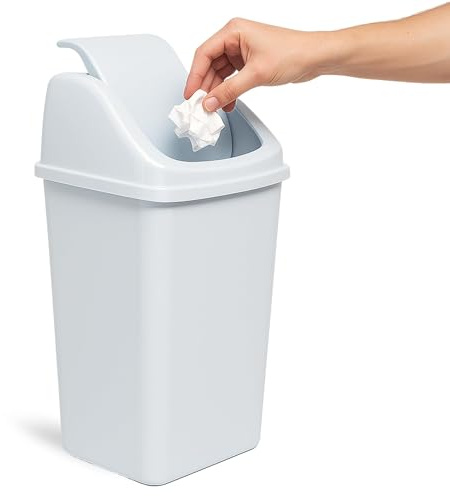 TECHZOCO Cubo basura plástico, Cubo basura apertura basculante, Papelera basculante, Basura para baño, Libre BPA, 47 cm altura x 28.5 cm ancho x 22.5 cm fondo, PP5 Plástico, Capacidad 15 Litros