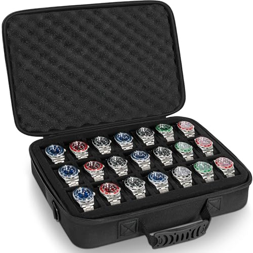 LASUK 21 slots watch storage box, portable hard watch travel box, watch storage display storage box, padded watch portable box for watches