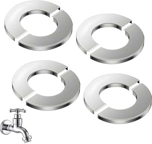 4 Stück Heizungsrohr Abdeckung, Geteilte Rosetten Rohrmanschette Edelstahl Rosetten Abdeckung Delstahl Rosettenhülsen Innendurchmesser 26mm für WasserhäHne HeizköRperrohre Rohre Blende(Silber)