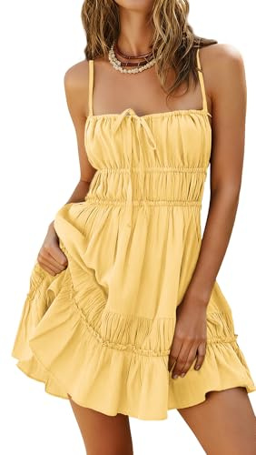 Kate Kasin Women's Summer Dress Spaghetti Strap A-Line Mini Cotton Casual Dresses Beach Party Boho Dresses