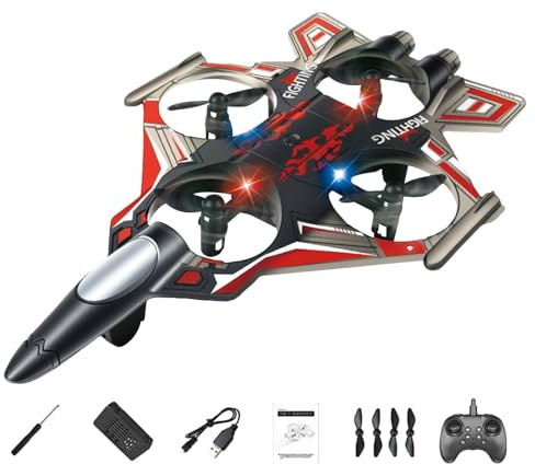 Hellery Avión RC, Avión Teledirigido con Luces, Cuadricóptero, Juguete Volador con de 360°, Avión de Fija para Principiantes Y Adultos, Rojo 1 Batería