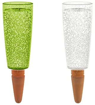 Scheurich Wasserspender Copa M | 8er Set Grün/Transparent |150 ml Füllmenge | Bewässerungskugel klein mit Ton Fuß | Wasserspender Pflanzen und Blumen Terrakotta Stiel