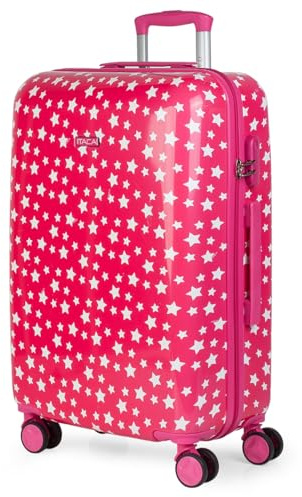 ITACA - Childrens Trolley resväska 65cm 4 dubbla Hjul. Tryckt polykarbonat. Bagage. Styv, bekväm och lätt. Kvalitet och design., Fuchsia